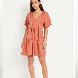NEW Old Navy Mini Swing Dress Coral Amberglow V-Neck Cotton Blend XL Petite